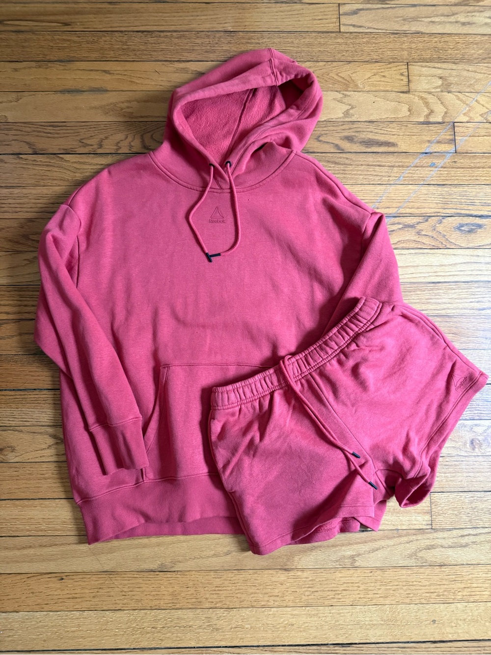 Reebok Women’s Orange-ish Red Hoodie & Shorts Set